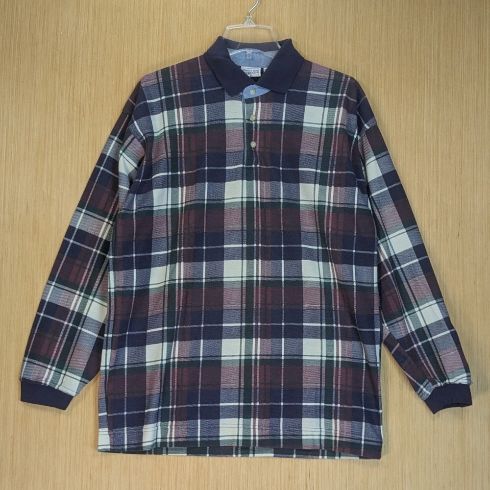 Vintage‎ Bugle Boy 90s Plaid Polo Shirt Retro Baggy Preppy Casual Men's Large